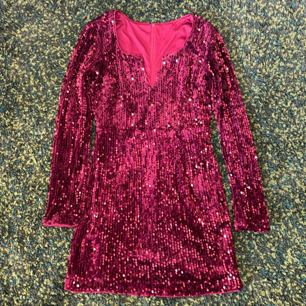 ROMWE Fuchsia Sequin Mini Dress